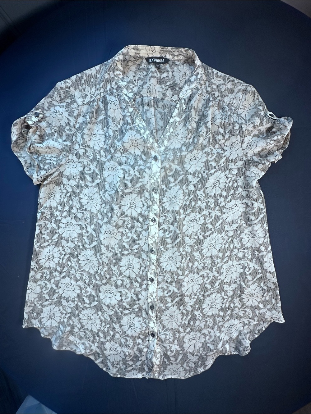 Express Women's White Floral Lace Button-Up Top